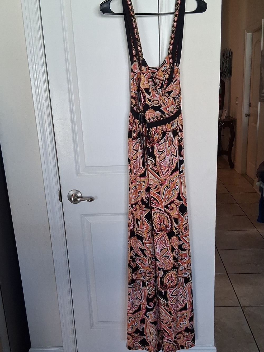 INC International Concepts Black Paisley Maxi Dress with Pink and Tan Accents